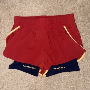 New UA Project Rock Women's Fitted 2-in-1 Athletic Shorts size M